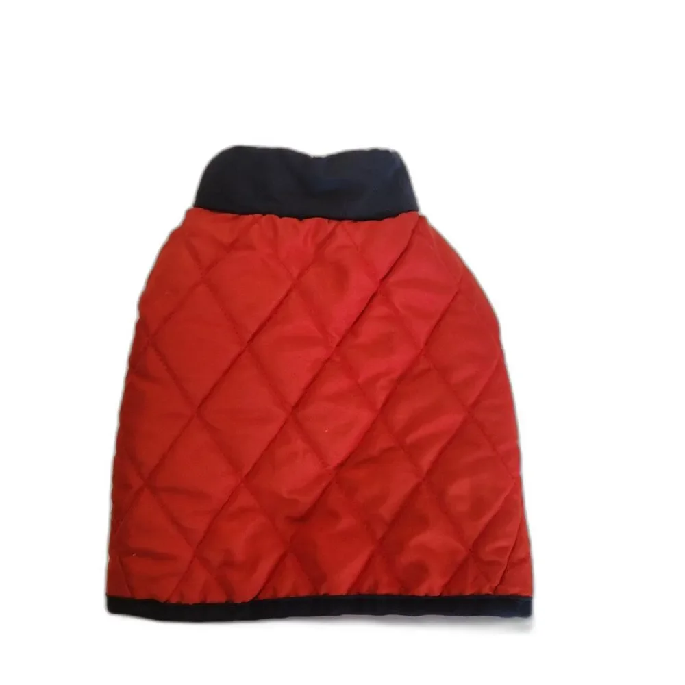 Sporn Red 6 Foot Dog Leash with Red and Navy Blue Quilted Dog Jacket Size Small